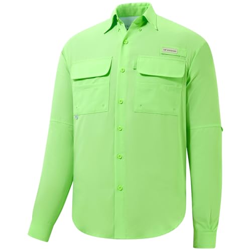 BASSDASH Herren-Performance-Angel-Wandershirt, LSF 50, Button-Down-Langarm, schnelltrocknend, FS21M, apfelgrün, 4X-Groß von Bassdash