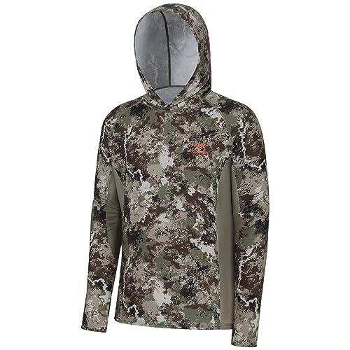 BASSDASH Herren UPF 50+ Leichter Jagd Camo Hoodie Schnell Trocken Performance Langarm Angelshirt mit Kapuze FS30M, Grunge, Camouflage, XXX-Large von Bassdash