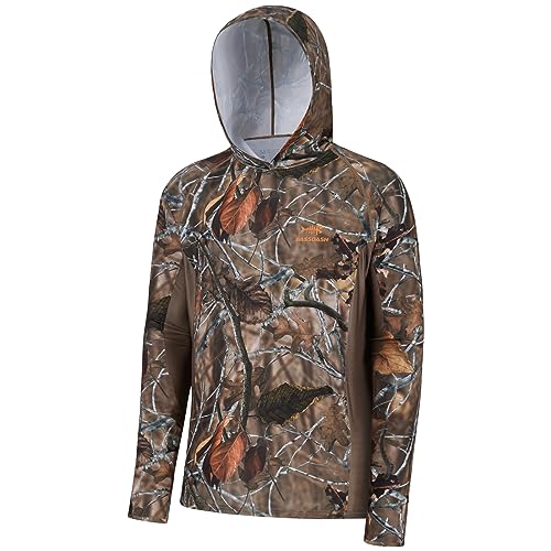 BASSDASH Herren UPF 50+ Leichter Jagd Camo Hoodie Schnell Trocken Performance Langarm Angelshirt mit Kapuze FS30M, Herbstwald, Large von Bassdash