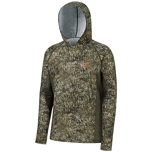 BASSDASH Herren UPF 50+ Leichter Jagd Camo Hoodie Schnell Trocken Performance Langarm Angelshirt mit Kapuze FS30M, Moosholz, XL von Bassdash