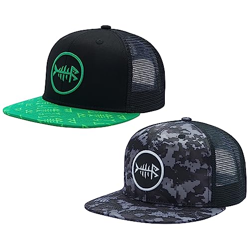 Bassdash 2 Pack Flache Krempe Trucker Cap Einstellbare Snapback Hut Mesh Zurück für Männer Frauen Angeln Jagd von Bassdash