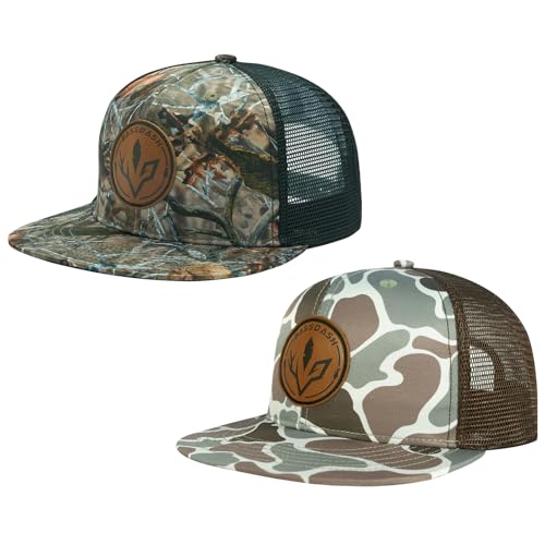 Bassdash 2 Pack Flache Krempe Trucker Cap Einstellbare Snapback Hut Mesh Zurück für Männer Frauen Angeln Jagd von Bassdash