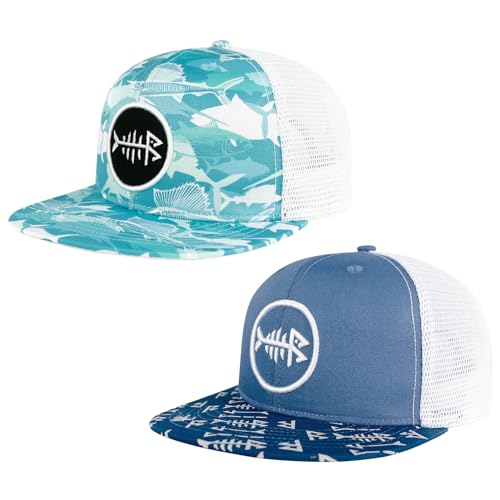 Bassdash 2 Pack Flache Krempe Trucker Cap Einstellbare Snapback Hut Mesh Zurück für Männer Frauen Angeln Jagd von Bassdash