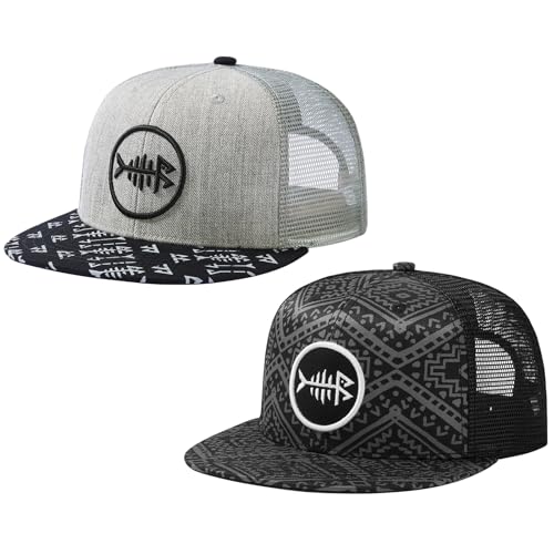 Bassdash 2 Pack Flache Krempe Trucker Cap Einstellbare Snapback Hut Mesh Zurück für Männer Frauen Angeln Jagd von Bassdash