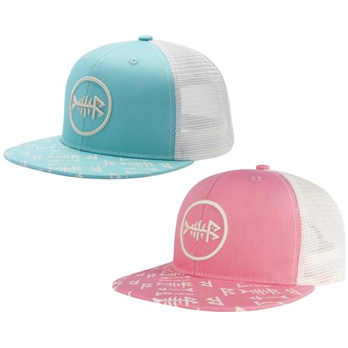 Bassdash 2 Pack Flache Krempe Trucker Cap Einstellbare Snapback Hut Mesh Zurück für Männer Frauen Angeln Jagd von Bassdash