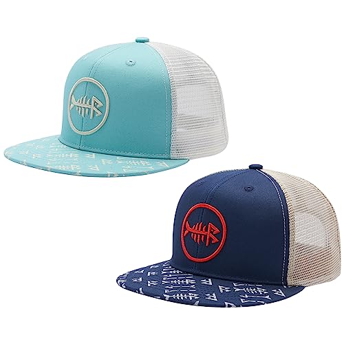 Bassdash 2 Pack Flache Krempe Trucker Cap Einstellbare Snapback Hut Mesh Zurück für Männer Frauen Angeln Jagd von Bassdash