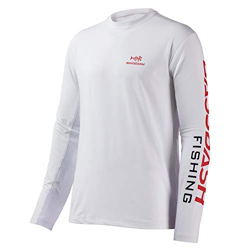 Bassdash Angeln T-Shirt Fishing Shirt Langarm Hemd Fischerhemd Angelbekleidung UPF UV Sonnenschutz, XXL, Weiß / Rotes Logo von Bassdash