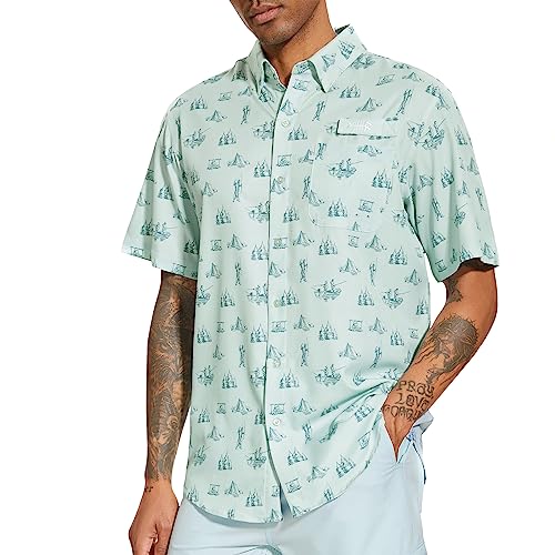 Bassdash Herren Angelhemd Sommer Freizeithemd Hawaiihemd UPF 50+ Kurzarm Button Down Blumen für Outdoor-Wandern und Camping von Bassdash