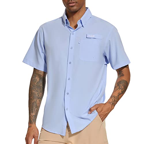 Bassdash Herren Angelhemd Sommer Freizeithemd Hawaiihemd UPF 50+ Kurzarm Button Down Blumen für Outdoor-Wandern und Camping von Bassdash