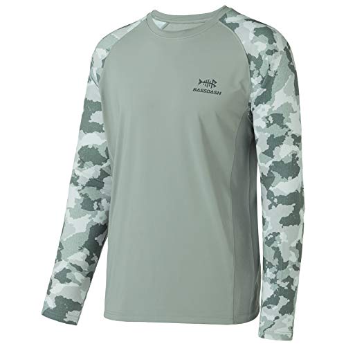 Bassdash Herren Langarmshirt Camo Shirt Performance mit 50 UPF Sonnenschutz Schnelltrocknend Gris cendré/Camouflage vert cendré,XL von Bassdash