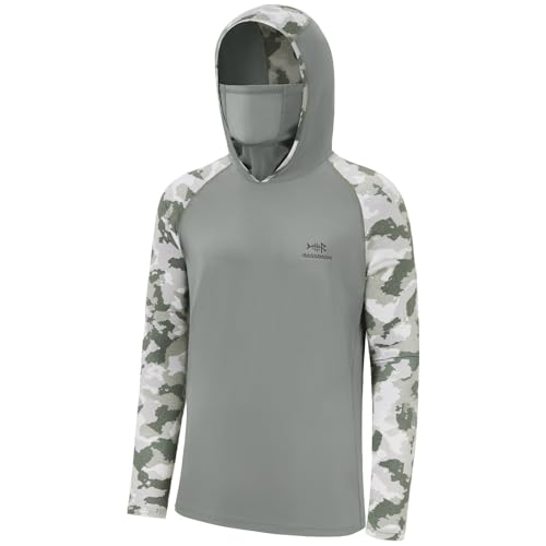 Bassdash Herren T-Shirt UPF 50+ Camouflage Kapuzenpulli mit Maske Langarm-Sonnenschutz Kapuzen zum Fischen und Wandern von Bassdash