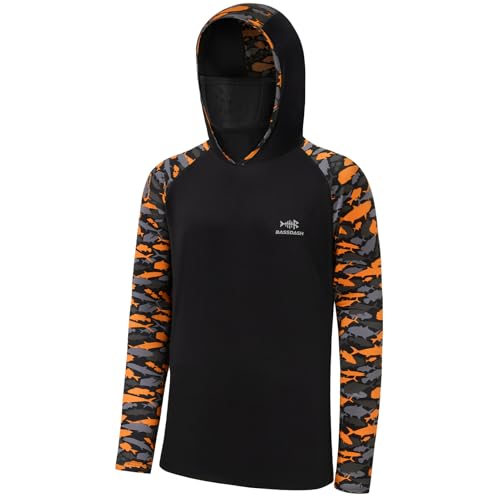 Bassdash Herren T-Shirt UPF 50+ Camouflage Kapuzenpulli mit Maske Langarm-Sonnenschutz Kapuzen zum Fischen und Wandern von Bassdash