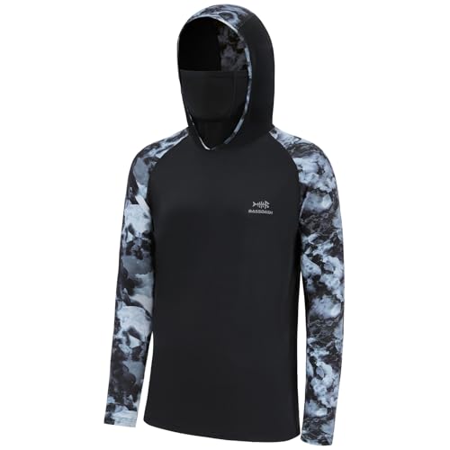 Bassdash Herren T-Shirt UPF 50+ Camouflage Kapuzenpulli mit Maske Langarm-Sonnenschutz Kapuzen zum Fischen und Wandern von Bassdash