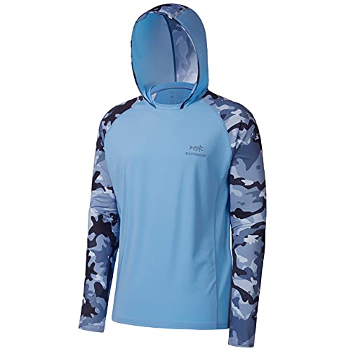 Bassdash Herren UPF 50 Sonnenschutz UV-Schutz Kapuzenpullover Funktion Hoodie Langarm Angeln Shirt Camo,3X-Large,Carolina/Blau Tarnung von Bassdash