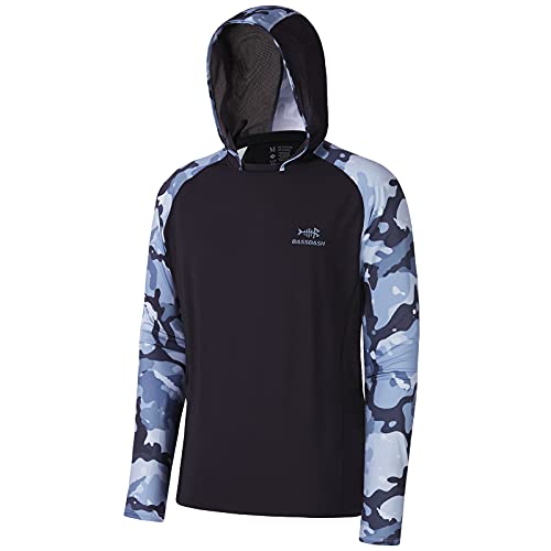 Bassdash Herren UPF 50 Sonnenschutz UV-Schutz Kapuzenpullover Funktion Hoodie Langarm Angeln Shirt Camo,3X-Large,Schwarz/Blau Tarnung von Bassdash