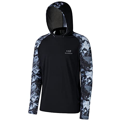 Bassdash Herren UPF 50 Sonnenschutz UV-Schutz Kapuzenpullover Funktion Hoodie Langarm Angeln Shirt Camo,3X-Large,Schwarz/Splash Schwarz von Bassdash