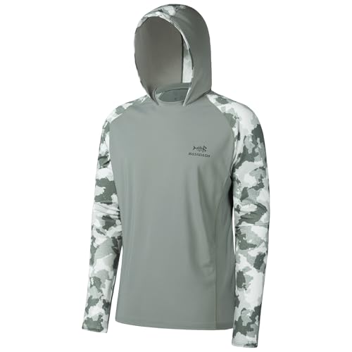 Bassdash Herren UPF 50 Sonnenschutz UV-Schutz Kapuzenpullover Funktion Hoodie Langarm Angeln Shirt Camo,4X-Large,Aschgrau/Braun&Grün Tarnung von Bassdash