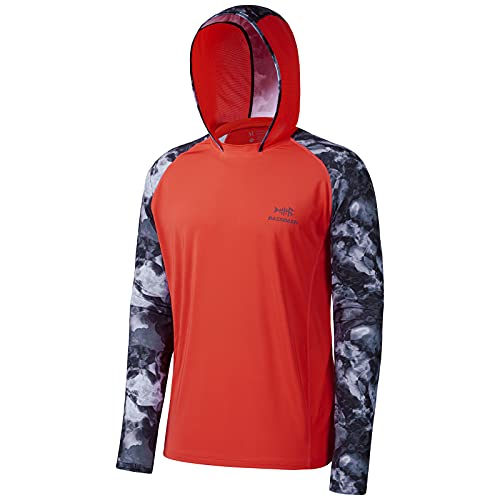 Bassdash Herren UPF 50 Sonnenschutz UV-Schutz Kapuzenpullover Funktion Hoodie Langarm Angeln Shirt Camo,Mittel,Korallenrot/Splash Schwarz von Bassdash