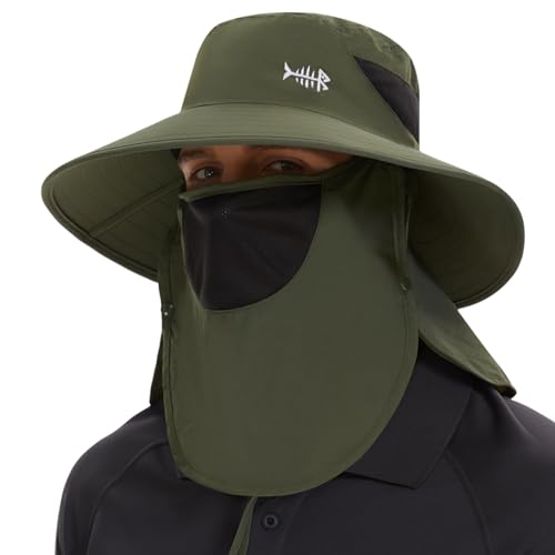 Bassdash Sonnenhut Fischerhut UPF 50+ Breiter Krempe Wanderhut mit abnehmbarem Gesichtsschutz und Nackenklappe Atmungsaktiver Unisex Wasserfester Angelnhut für Damen Herren von Bassdash
