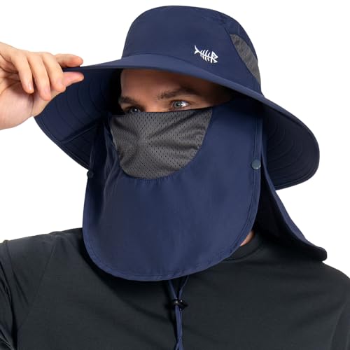 Bassdash Sonnenhut Fischerhut UPF 50+ Breiter Krempe Wanderhut mit abnehmbarem Gesichtsschutz und Nackenklappe Atmungsaktiver Unisex Wasserfester Angelnhut für Damen Herren von Bassdash