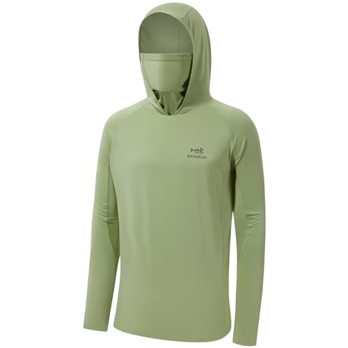Bassdash UPF 50+ Herren T-Shirt Langarm Angelhemd mit Maske UV Schutz Neck Gaiter Hoodie mit Daumenloch von Bassdash