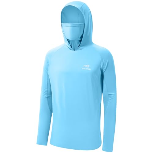 Bassdash UPF 50+ Herren T-Shirt Langarm Angelhemd mit Maske UV Schutz Neck Gaiter Hoodie mit Daumenloch von Bassdash