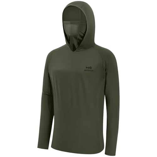 Bassdash UPF 50+ Herren T-Shirt Langarm Angelhemd mit Maske UV Schutz Neck Gaiter Hoodie mit Daumenloch von Bassdash