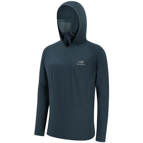 Bassdash UPF 50+ Herren T-Shirt Langarm Angelhemd mit Maske UV Schutz Neck Gaiter Hoodie mit Daumenloch von Bassdash