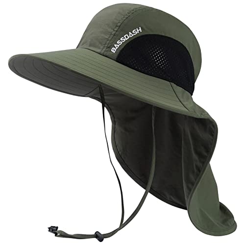Bassdash Unisex Sonnenhut UPF 50+ Angelhut wasserabweisend breite Kremp mit großem Nackenschutz Pferdeschwanz Herren Damen von Bassdash
