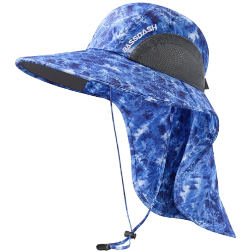 Bassdash Unisex Sonnenhut UPF 50+ Angelhut wasserabweisend breite Kremp mit großem Nackenschutz Pferdeschwanz Herren Damen von Bassdash