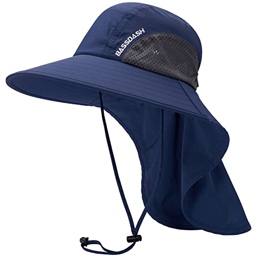 Bassdash Unisex Sonnenhut UPF 50+ Angelhut wasserabweisend breite Kremp mit großem Nackenschutz Pferdeschwanz Herren Damen von Bassdash