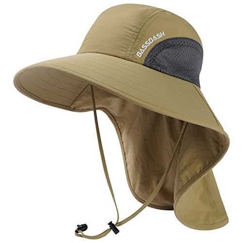 Bassdash Unisex Sonnenhut UPF 50+ Angelhut wasserabweisend breite Kremp mit großem Nackenschutz Pferdeschwanz Herren Damen von Bassdash