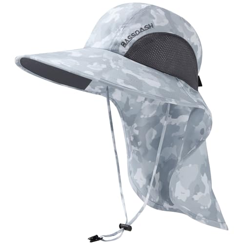 Bassdash Unisex Sonnenhut UPF 50+ Angelhut wasserabweisend breite Kremp mit großem Nackenschutz Pferdeschwanz Herren Damen von Bassdash