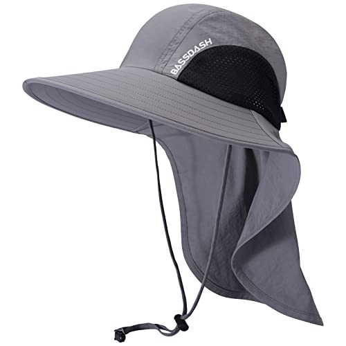 Bassdash Unisex Sonnenhut UPF 50+ Angelhut wasserabweisend breite Kremp mit großem Nackenschutz Pferdeschwanz Herren Damen von Bassdash