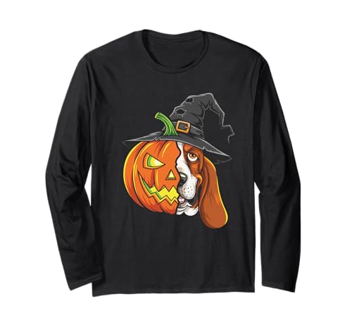 Basset Hound Kürbis Jack O Laterne Halloween Herren Damen Langarmshirt von Basset Hound Dog Lovers Halloween Pumpkin Outfits