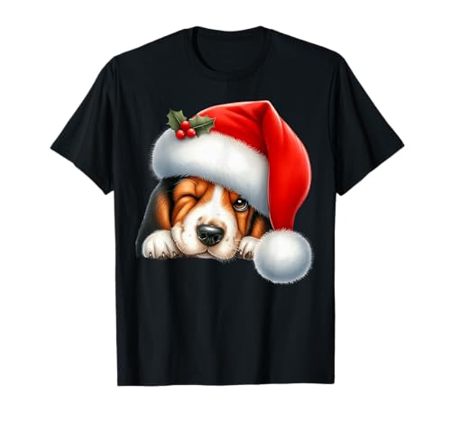 Basset Hound Hund Weihnachten Weihnachtsmannmütze Hund Mama Papa T-Shirt Basset Hound Hund Weihnachten Weihnachtsmannmütze Hund Mama Papa T-Shirt von Basset Hound Dog Tees NYC