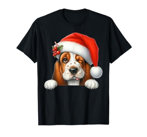 Basset Hound Hund Weihnachten Weihnachtsmannmütze Hund Mama Papa T-Shirt Basset Hound Hund Weihnachten Weihnachtsmannmütze Hund Mama Papa T-Shirt von Basset Hound Dog Tees NYC