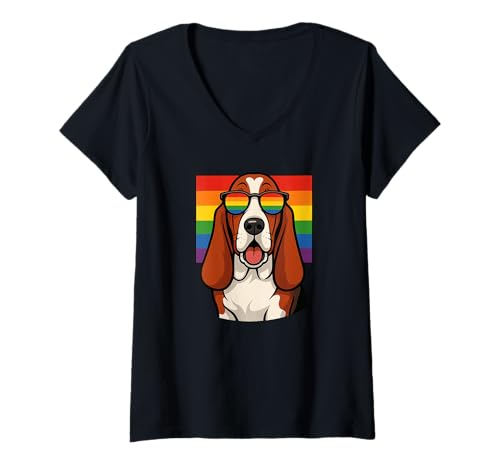 Damen Basset Hound Hund, Gay Pride, Queer, LGBTQ+, T-Shirt mit V-Ausschnitt Damen Basset Hound Hund, Gay Pride, Queer, LGBTQ+, T-Shirt mit V-Ausschnitt von Basset Hound Gay Pride Parade