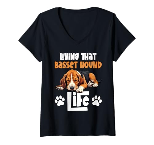 Damen Basset Hound Hund T-Shirt mit V-Ausschnitt von Basset Hound Gifts for Men and Women