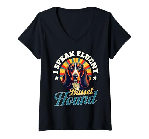 Damen Basset Hound Hund T-Shirt mit V-Ausschnitt von Basset Hound Gifts for Men and Women