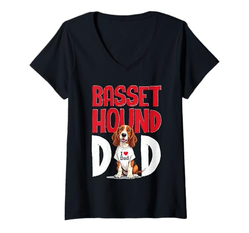 Damen Basset Hound Hund T-Shirt mit V-Ausschnitt von Basset Hound Gifts for Men and Women