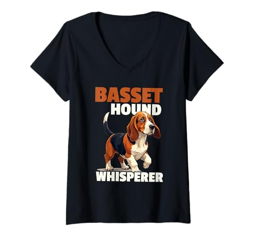 Damen Basset Hound Hund T-Shirt mit V-Ausschnitt von Basset Hound Gifts for Men and Women