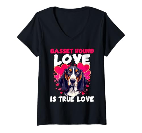 Damen Basset Hound Hund T-Shirt mit V-Ausschnitt von Basset Hound Gifts for Men and Women
