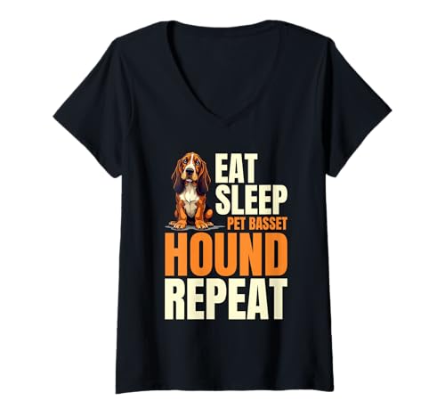 Damen Basset Hound Hund T-Shirt mit V-Ausschnitt von Basset Hound Gifts for Men and Women