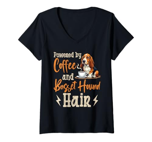Damen Basset Hound Hund T-Shirt mit V-Ausschnitt von Basset Hound Gifts for Men and Women
