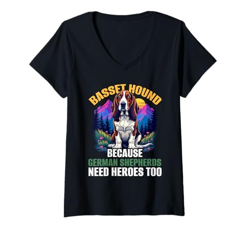 Damen Basset Hound Hund T-Shirt mit V-Ausschnitt von Basset Hound Gifts for Men and Women