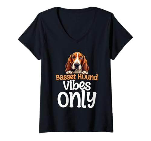 Damen Basset Hound Hund T-Shirt mit V-Ausschnitt von Basset Hound Gifts for Men and Women
