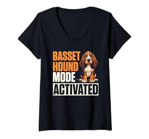 Damen Basset Hound Hund T-Shirt mit V-Ausschnitt von Basset Hound Gifts for Men and Women