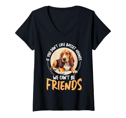 Damen Basset Hound Hund T-Shirt mit V-Ausschnitt von Basset Hound Gifts for Men and Women