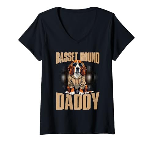 Damen Basset Hound Hund T-Shirt mit V-Ausschnitt von Basset Hound Gifts for Men and Women